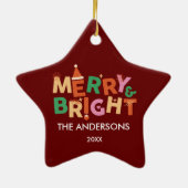 Gepersonaliseerde Merry & Bright Star Kerstmis Keramisch Ornament (Achterkant)