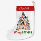 Gepersonaliseerde Merry Catmus Funny Cat Kerstmis Kleine Kerstsok (Achterkant)