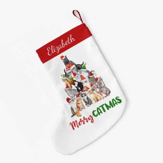 Gepersonaliseerde Merry Catmus Funny Cat Kerstmis Kleine Kerstsok (Achterkant (Hangend))