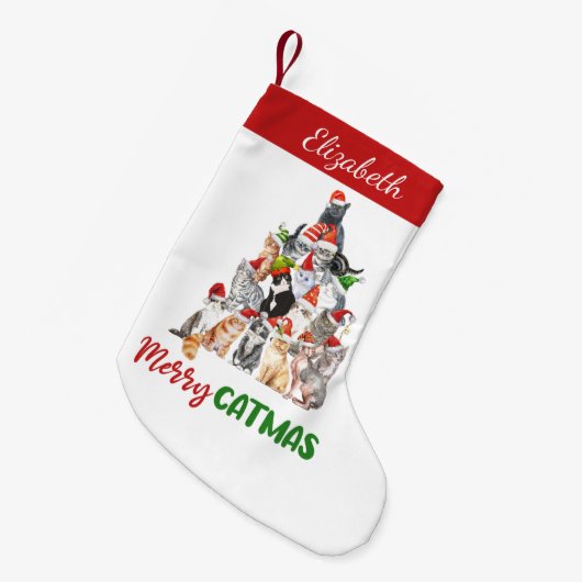 Gepersonaliseerde Merry Catmus Funny Cat Kerstmis Kleine Kerstsok (Voorkant (Hangend))