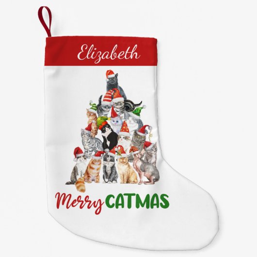 Gepersonaliseerde Merry Catmus Funny Cat Kerstmis Kleine Kerstsok (Voorkant)