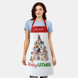 Gepersonaliseerde Merry Catmus Funny Cat Kerstmis Schort