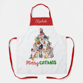 Gepersonaliseerde Merry Catmus Funny Cat Kerstmis Schort (Voorkant)
