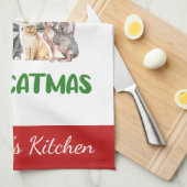 Gepersonaliseerde Merry Catmus Funny Cat Kerstmis Theedoek (Quarter Fold)