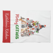 Gepersonaliseerde Merry Catmus Funny Cat Kerstmis Theedoek (Horizontaal)