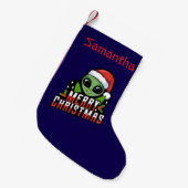 Gepersonaliseerde Merry Christmas Alien Kleine Kerstsok (Voorkant (Hangend))