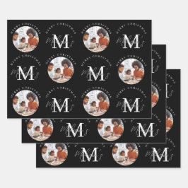 Gepersonaliseerde Merry Christmas Black Monogram F Inpakpapier Vel