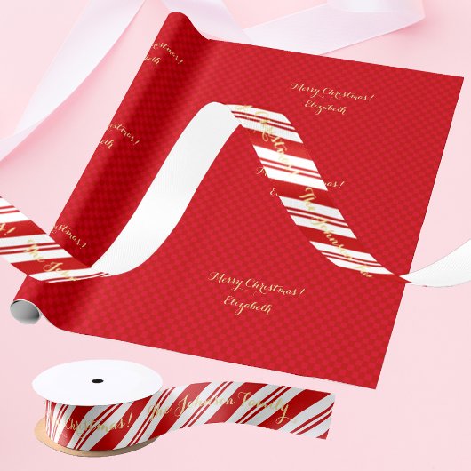 Gepersonaliseerde Merry Christmas Candy Cane Strip Satijnen Lint