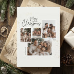 Gepersonaliseerde Merry Christmas Four-Photo Colla Kaart<br><div class="desc">Stuur oprechte vakantiewensen met de gepersonaliseerde Merry Christmas Four-Photo Collage Kaart. Deze elegante kaart biedt ruimte voor vier van uw favoriete foto's, in combinatie met een feestelijke Merry Christmas-boodschap en de optie om een persoonlijke naam of begroeting toe te voegen. Perfect voor het delen van de gekoesterde momenten van uw...</div>