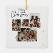 Gepersonaliseerde Merry Christmas Four-Photo Colla Keramisch Ornament (Achterkant)