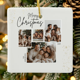 Gepersonaliseerde Merry Christmas Four-Photo Colla Keramisch Ornament