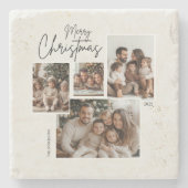 Gepersonaliseerde Merry Christmas Four-Photo Colla Stenen Onderzetter (Voorkant)