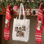 Gepersonaliseerde Merry Christmas Four-Photo Colla Tote Bag<br><div class="desc">Draag de kerstvreugde overal met de gepersonaliseerde Merry Christmas Four-Photo Collage-Canvas tas. Met een charmant ontwerp dat vier van uw favoriete foto's weergeeft, is deze canvas tas zowel stijlvol als praktisch. Voeg een persoonlijk tintje toe met een aangepaste naam of vakantiebericht om het uniek voor u te maken. Deze herbruikbare...</div>
