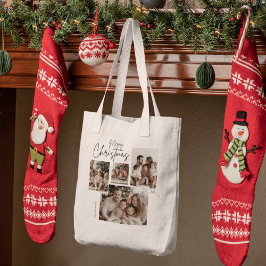 Gepersonaliseerde Merry Christmas Four-Photo Colla Tote Bag