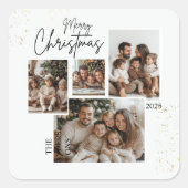 Gepersonaliseerde Merry Christmas Four-Photo Colla Vierkante Sticker (Voorkant)
