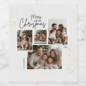 Gepersonaliseerde Merry Christmas Four-Photo Colla Wijn Etiket (Enkel label)