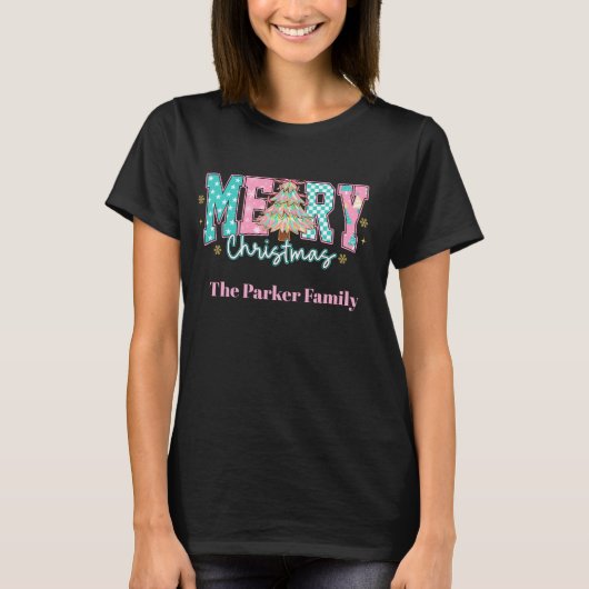 Gepersonaliseerde Merry Christmas Girls Familie T-shirt (Voorkant)