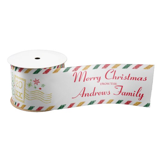 Gepersonaliseerde Merry Christmas Glitter Air Mail Satijnen Lint (Spoel)