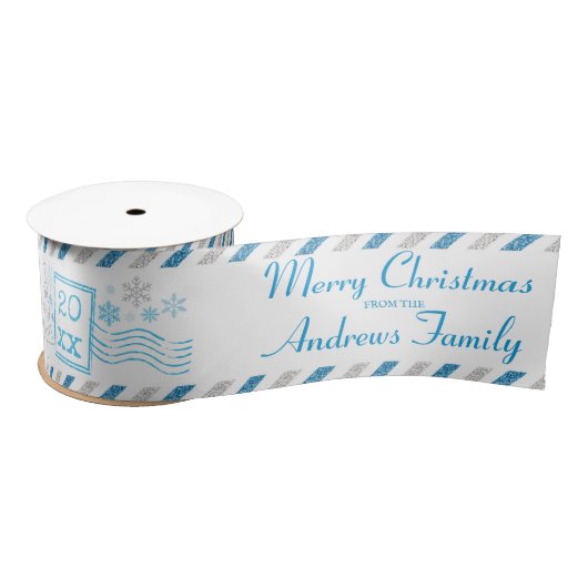 Gepersonaliseerde Merry Christmas Glitter Air Mail Satijnen Lint (Spoel)