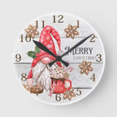 Gepersonaliseerde Merry Christmas Gnome Wall Clock Ronde Klok (Voorkant)