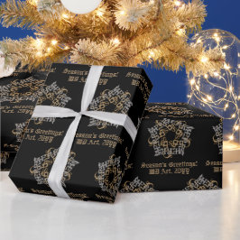 Gepersonaliseerde Merry Christmas Gold Zilver Zwar Cadeaupapier