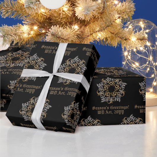 Gepersonaliseerde Merry Christmas Gold Zilver Zwar Cadeaupapier (Feestdagen)