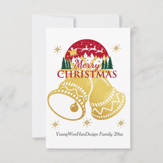 Gepersonaliseerde Merry Christmas Golden Bell Kaar Bedankkaart (Voorkant)