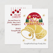 Gepersonaliseerde Merry Christmas Golden Bell Kaar Bedankkaart (Voorkant / Achterkant)