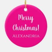 Gepersonaliseerde Merry Christmas Hot Pink Keramisch Ornament (Achterkant)