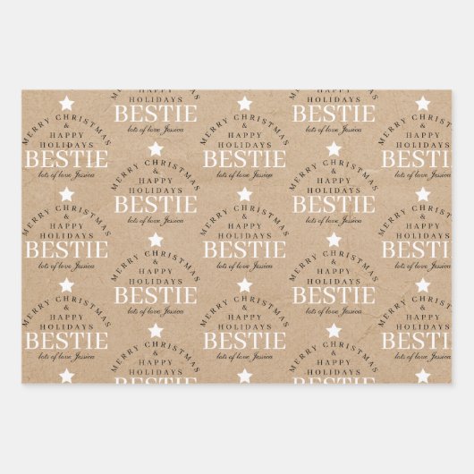 Gepersonaliseerde Merry Christmas Kraft Monogram B Inpakpapier Vel (Voorkant 3)