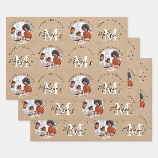 Gepersonaliseerde Merry Christmas Kraft Monogram F Inpakpapier Vel (Set)