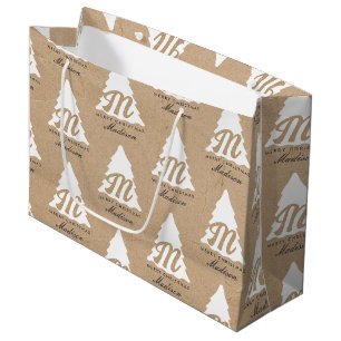 Gepersonaliseerde Merry Christmas Kraft Monogram T Groot Cadeauzakje