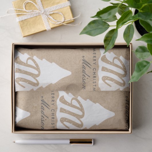 Gepersonaliseerde Merry Christmas Kraft Monogram T Tissuepapier (Geschenk)