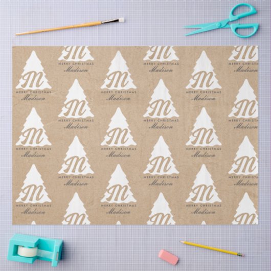 Gepersonaliseerde Merry Christmas Kraft Monogram T Tissuepapier (Craft)