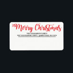 Gepersonaliseerde Merry Christmas Mailing Labels<br><div class="desc">Gepersonaliseerde rood-witte mailinglabels maken uw leven gemakkelijker en uw kerstmailings zeer aantrekkelijk. Dit traditionele verzendlabel heeft Merry Christmas geschreven in een groot rood lettertype. Jouw naam en adres staan hieronder in zwarte tekst. Zeer eenvoudig aan te passen.</div>