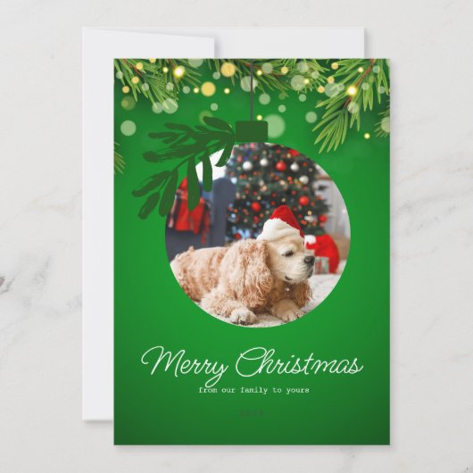 Gepersonaliseerde Merry Christmas ornament Groene Feestdagenkaart (Voorkant)
