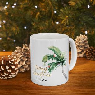Gepersonaliseerde Merry Christmas Palm Tree Feestd Koffiemok
