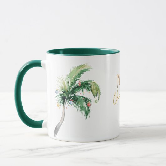 Gepersonaliseerde Merry Christmas Palm Tree Feestd Mok (Links)