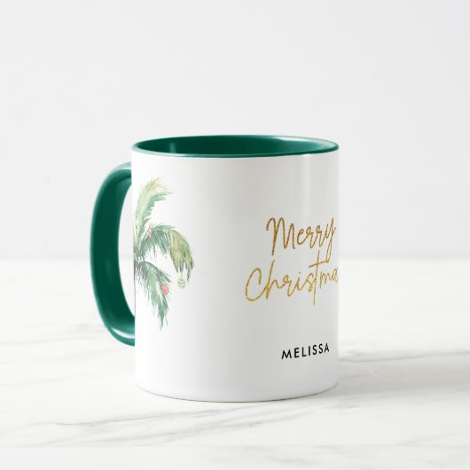 Gepersonaliseerde Merry Christmas Palm Tree Feestd Mok (Voorkant links)