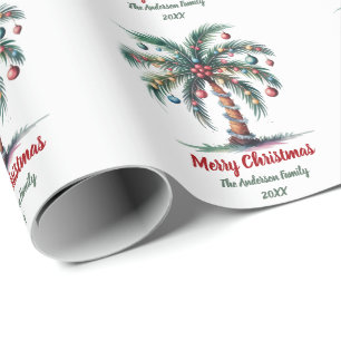 Gepersonaliseerde Merry Christmas Palm Tree Light Cadeaupapier