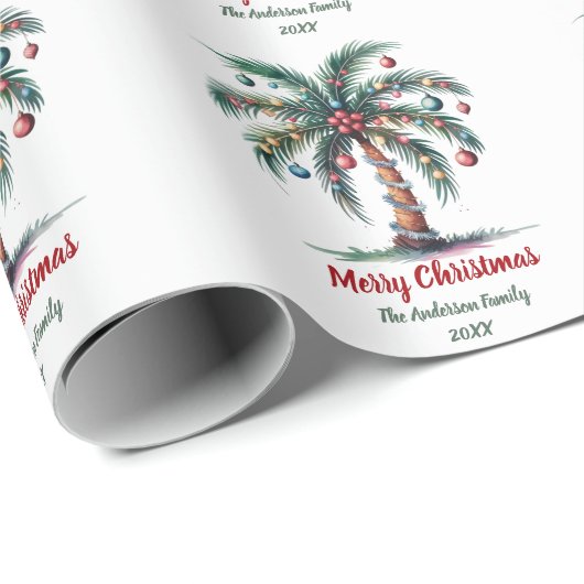 Gepersonaliseerde Merry Christmas Palm Tree Light Cadeaupapier (Rol Hoek)