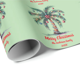 Gepersonaliseerde Merry Christmas Palm Tree Light Cadeaupapier