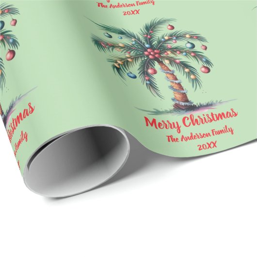 Gepersonaliseerde Merry Christmas Palm Tree Light Cadeaupapier (Rol Hoek)