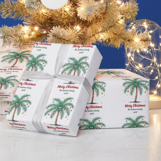 Gepersonaliseerde Merry Christmas Palm Tree Light Cadeaupapier (Feestdagen)