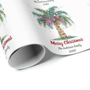 Gepersonaliseerde Merry Christmas Palm Tree Light Cadeaupapier