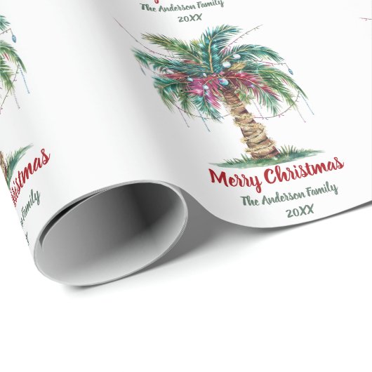 Gepersonaliseerde Merry Christmas Palm Tree Light Cadeaupapier (Rol Hoek)