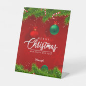 Gepersonaliseerde Merry Christmas Pedestal Sign Reclamebord Met Voetstuk (Voorkant)