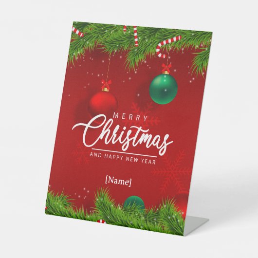 Gepersonaliseerde Merry Christmas Pedestal Sign Reclamebord Met Voetstuk (Voorkant)