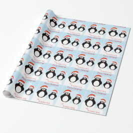 Gepersonaliseerde Merry Christmas Penguin Gift Wra Cadeaupapier