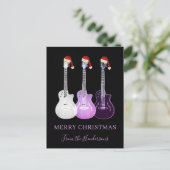 Gepersonaliseerde Merry Christmas Pink gitaren Feestdagenkaart (Staand voorkant)